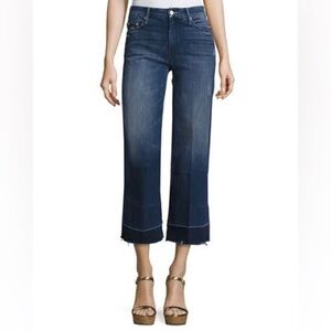 MOTHER The Roller Crop Undone Hem Jeans Wide Leg Dark Graffiti Wash High Rise 27